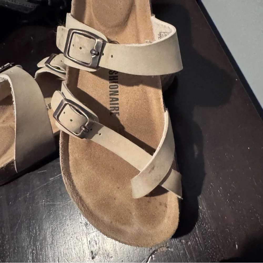 Women’s Luna Neutral Taupe Double-Buckle Sandals with Contoured Footbed